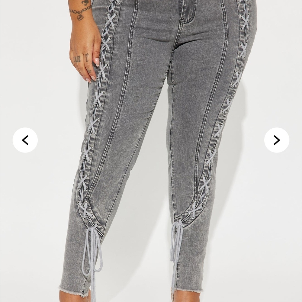 Fashion Nova Gray Lace-Up Ankle Jeans Size 14